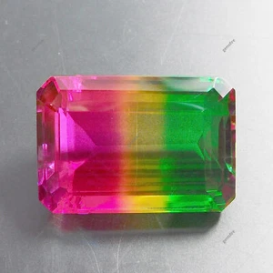 Lab-Created Tourmaline Bi-Color Emerald Cut 117.20 Ct CERTIFIED Loose Gemstone - Picture 1 of 14