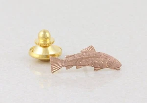 10k Rose Gold Tie Tack Trout Bass Salmon Fish Mens Lapel Pin - Picture 1 of 8