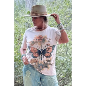 Jaded Gypsy Flutter About - Moon Dance Distressed Baumwolle T-Shirt Top - Bild 1 von 2