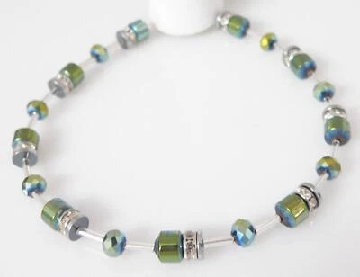 Armband Walzen Hämatit Petrol Grün Kristall Glas Strass 603 - Bild 1 von 4