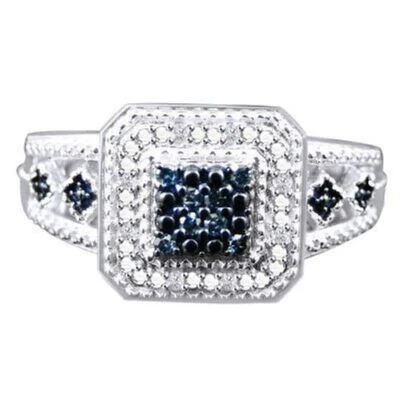 Anillo de compromiso de moda con acabado de oro genuino de diamantes azules para dama Foto 1 de 4