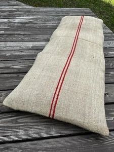Vintage rustikal Sackleinen Getreide Futter Sack Bauernhaus Kissenbezug 51" rote Streifen - Bild 1 von 9