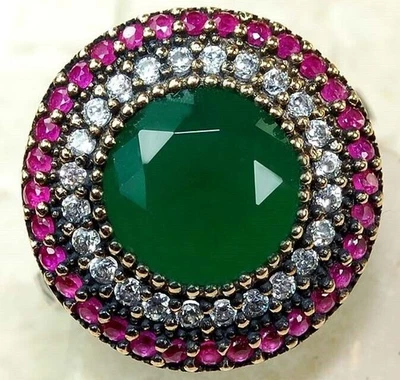 Anillo de plata de ley 925 con esmeralda tratada estilo Imperio Otomano 4 quilates talla 9 Z1-4 Foto 1 de 4