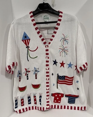Suéter tejido con botones Quacker Factory 2X 4 de julio  Foto 1 de 4