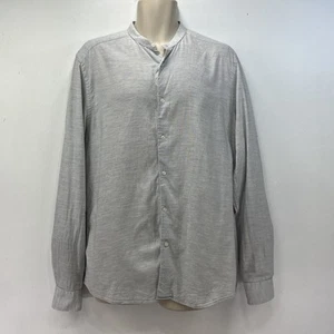 Reiss Shirt Grandad Collar Men’s Size XL Slim Fit Grey Bradley Cotton Blend - Picture 1 of 14