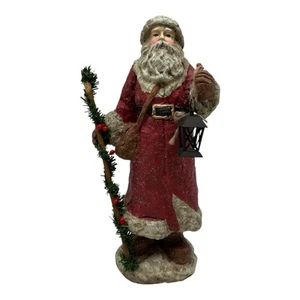 Vintage Midwest Of Cannon Falls Glittery Santa Figurine~Lantern Staff & Cardinal - Picture 1 of 12