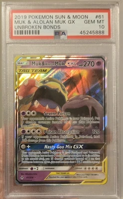 MUK & ALOLAN MUK GX 61/214 SUN & MOON UNBROKEN BONDS PSA 10 Gem Mint  - Image 1 of 2