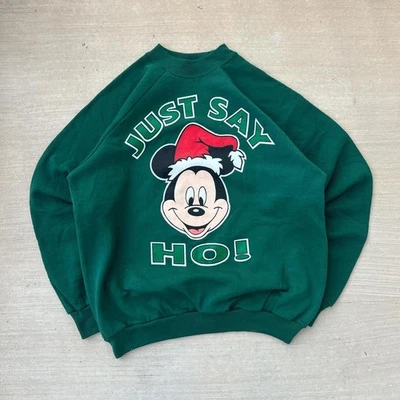 De colección Años 90 Mickey Mouse Navidad Just Say Ho! Sudadera Disney Verde Blanco L Foto 1 de 4
