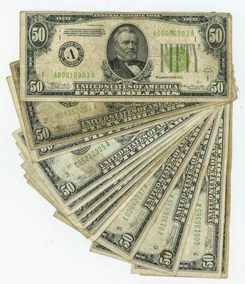 FR#2102 $50 1934 (13) Federal Reserve Notes Assorted Districts F-VF DC-6174 - Image 1 of 3