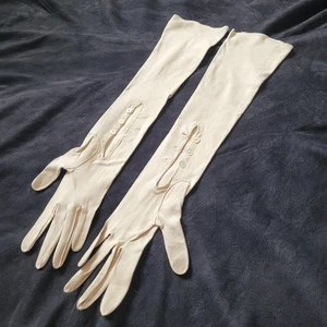 Vintage Beige Long Leather Gloves with Buttons Switzer & Co Dublin Ireland - Picture 1 of 20