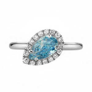 Anillo de Diamantes Elegante Azul Intenso 1.34 Ct IGI Laboratorio Cultivado Pera Corte 950 Platino - Imagen 1 de 8