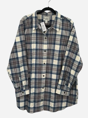 Camisa LL Bean Franela Nueva Para Mujer 2X Plus Calce Relajado Índigo Tartán Bolsillos a Cuadros Foto 1 de 4