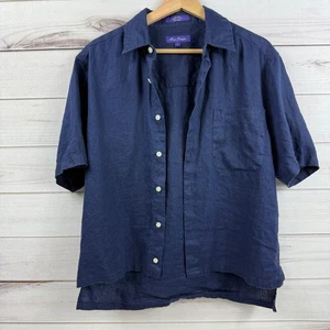 Alan Flusser Mens Linen Shirt Button Up Short Sleeve Casual Navy Blue Size S - Picture 1 of 7