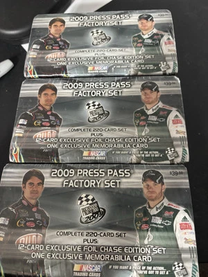 3 Sets 2009 Nascar 220 Cards + 12 Foil & 1 Memorabilia PRESS PASS FACTORY SET - Image 1 of 2