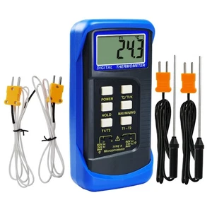 2 K-Type Thermometer Temperature w/ 4 Thermocouples Sensor °C °F Kelvin Scale - Picture 1 of 9