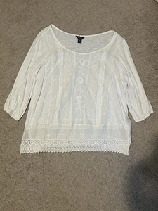 Blusa para mujer Intro blanca boho con dobladillo de encaje manga 3/4 talla M - Imagen 1 de 3