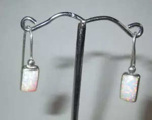 MEC Pierced Rectangle Dangle Opalite & Sterling Silver 925 Earrings - Picture 1 of 1