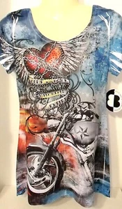 Motorcycle Ladies True Love Top Bling Scoop Neck SM-2X Short Sleeve Bike New  - Picture 1 of 8