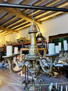 Antique Classical Heavy 5 Arm Bronze Rococo Style Chandelier Light - Picture 1 of 4