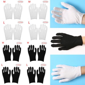 12 Pairs M/L Reusable Cotton Gloves Elastic Mittens For Coin Jewelry Inspection