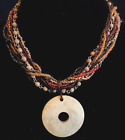 Seed Bead Twist Necklace - Bovinebone Circle Pendant - Made In New Mexico