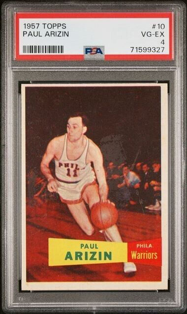 1957 topps basketball #10 Paul Arizin RC, HOF PSA 4