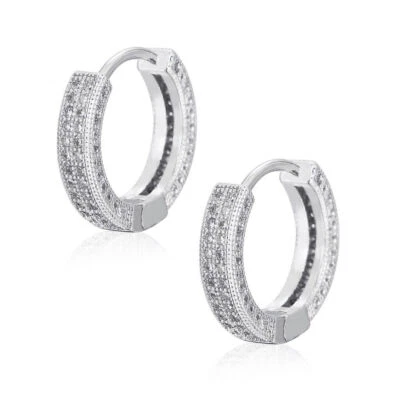 Bling Hip Hop Mens Iced Flooded Brass Square Huggie Hoop Earrings A9328 - Image 1 of 4
