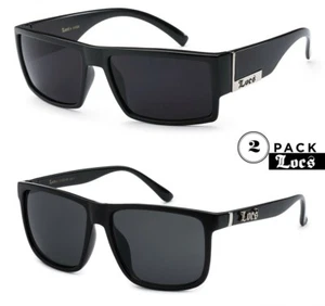 2 Pack LOCS Gangster Designer Flat Top Shades Black OG Lowrider Cholo Sunglasses - Picture 1 of 1