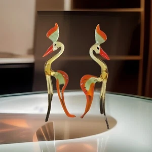 Coppia di statuine uccellini airone stile MURANO in vetro artistico ~ alte 7" ~ SPEDIZIONE GRATUITA - Foto 1 di 23