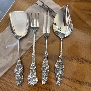4 Pc Set Reed & Barton, Pickle, Jam, Sugar Flowered HARLEQUIN patterned Handles - Picture 1 of 4