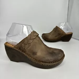 Born Mule Wedge Leather Slip On Women 6 US Brown Clog - Picture 1 of 11