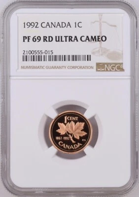 1992 Canada 1C Penny NGC PF69 RD Ultra Cameo - POP 8 - Image 1 of 2