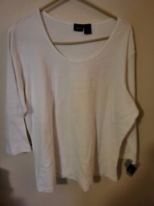 Womens White 2X T Shirt Stretch 3/4 Sleeve 30 L 32 Across Front Chest Pit To Pit