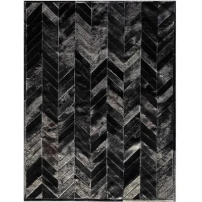 Cowhide Leather Area Rug Patchwork Solid Black Rug Cow Skin Hand Stitched Decor - Image 1 of 4