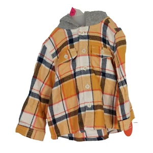 12M Wonder Nation childs flannel hooded button up yellow black red white plaid - Picture 1 of 5