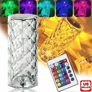 LED Crystal Table Lamp Diamond Rose Night Light Touch Atmosphere Bedside Bar USA - Picture 1 of 9