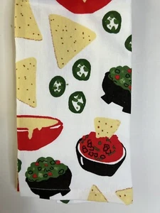 JUEGO DE 2 TOALLAS DE COCINA GUACAMOLE SALSA NACHO CHIPS APERITIVOS MEXICANOS JALAPEÑO - Imagen 1 de 8