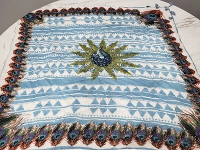 NUEVO IMPRESIONANTE Look By M pavo real ligero bufanda cabeza envoltura cuello algodón azul Foto 1 de 4