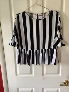 Zara TRF Navy & White short sleeved oversized blouse size XS - Picture 1 of 6