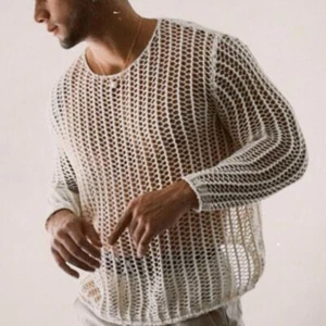 Mens Long Sleeve Mesh Fishnet T Shirts Casual Muscle Blouse T Shirt Top - Picture 1 of 12