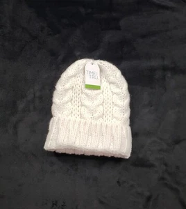 Erwachsene Beanie Zopfmuster Bündchen gefüttert kein Bommel Repreve Time & Tru Rodel weiß OS - Bild 1 von 7