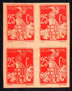 SPAIN MUNICIPAL #88 FEES Block of 4 imperf. - Picture 1 of 1