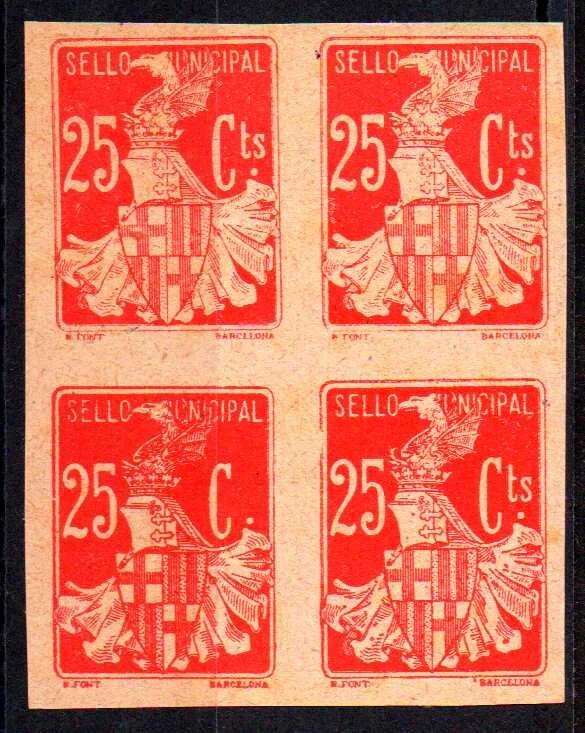 SPAIN MUNICIPAL #88 FEES Block of 4 imperf. - Image 1 of 1