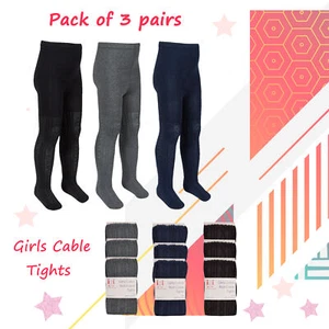 3 Pairs Girls Cable Knitted Soft Casual Back To School Uniform Tights 2-10 Years - Picture 1 of 16