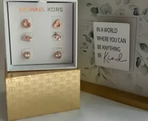 🐼💦 Michael Kors 🐼💦 MKJX7797791 🐼 MK Heart Earring Rose Gold 3 Set 🐼 D54 - Picture 1 of 4