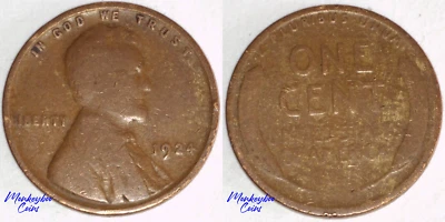 1924 Lincoln Wheat Cent -Improper Alloy Mix Wood Grain Woody - Rare Error Coin - Image 1 of 4