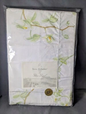 YVES DELORME PALAIS ROYAL 2 BOUDOIR SHAMS  SET GREEN ORCHID FLOWER FRANCE - Image 1 of 4