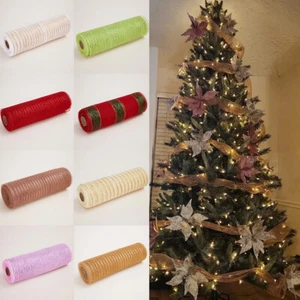 NEW Deco Mesh Rolls Metallic Ribbon 26cm x 10yd Polynet DIY Christmas Gift DIY - Picture 1 of 25
