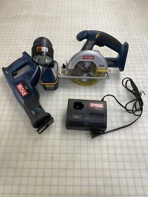 LOT Blue Ryobi 18v tool several tools saw drill right angle - Image 1 of 4