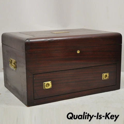 Mahogany English Regency Campaign Chest Flatware Silverware Box Tilden - Thurber Cover